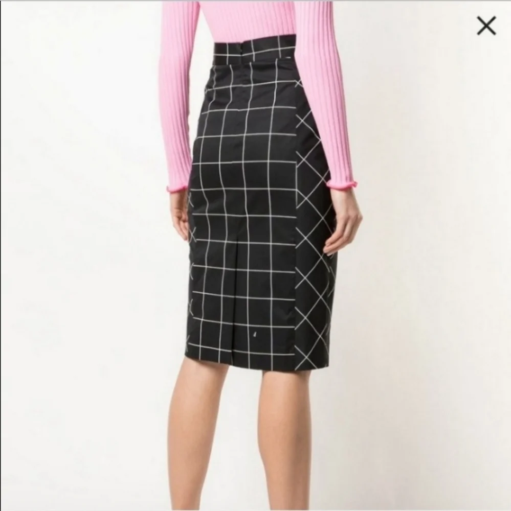 Milly Bias Pencil Skirt Grid Print Black & Pink Size 8 NWT